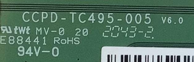 T-CON ORIGINAL PARA TV VIZIO / NUMERO DE PARTE STCON495GS505 / CCPD-TC495-005 / STCON495G-S505 / PANEL TPT500WR-PV5D.Q / MODELOS V505-J01 / V505-J01 LTPUE8L / 50PFL4756 / 50PFL4756/F7 - Imagen 2